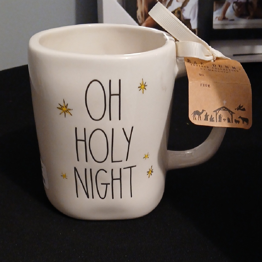 Rae Dunn Oh Holy Night Cream Mug with Gold Accents NWT